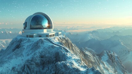 Telescope: A 3D model of a telescope observatory on a mountain peak