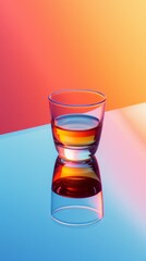 A glass of alcohol on a colorful background with reflections, AI