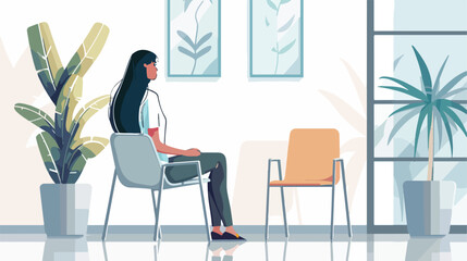 Young woman waiting for job interview indoors Vector - obrazy, fototapety, plakaty