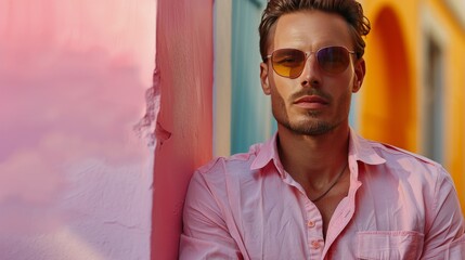 Man in Sunglasses Leaning Against Wall