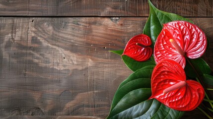 Anthurium Flower from Above with Wooden Background - Powered by Adobe