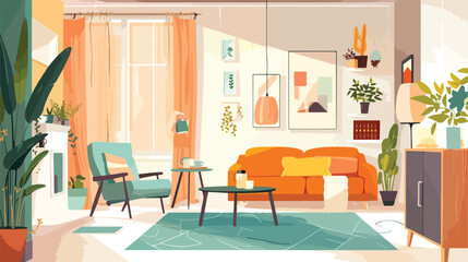 Living room interior. Trendy scandinavian hygge livin