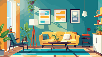 Living room interior concept with furniture set. Flat