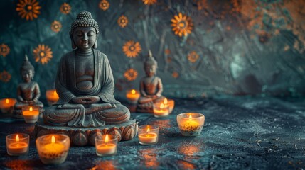 Buddha Statue Sitting in Front of Lanterns