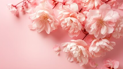 Obraz premium Pink cherry blossoms on pink background, pink fabric, pink flowers on soft fabric, pink dried flowers