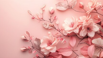 Pink cherry blossoms on pink background, pink fabric, pink flowers on soft fabric, pink dried flowers - obrazy, fototapety, plakaty