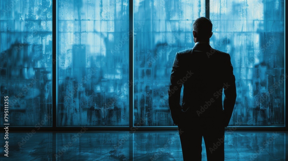 Poster Man in Suit Standing in Front of Window