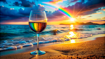 Glass of wine on the background of the sky - obrazy, fototapety, plakaty