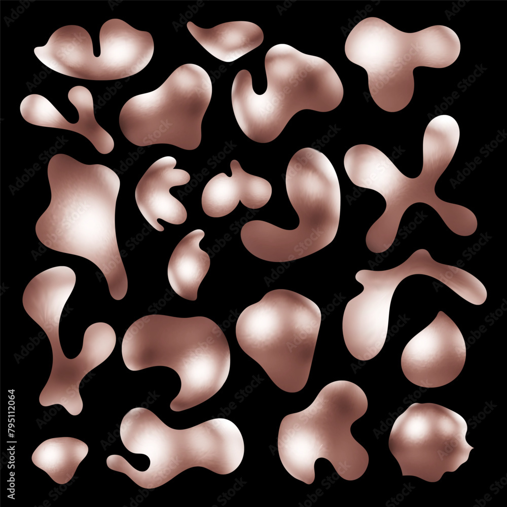 Poster 3d metallic rose gold abstract shapes.vector illustration.rose gold elements for design set.realisti