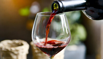 Person Pouring Red Wine Into Wine Glass. Generative AI