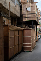 Residential buildings in Jerusalem during the holiday of Sukkot, in which temporary, wooden...
