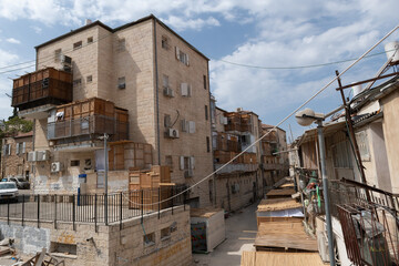 Residential buildings in Jerusalem during the holiday of Sukkot, in which temporary, wooden...