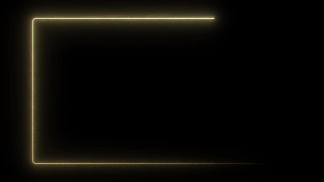 Animated sparkling glowing gold rectangle frame background. Bright vibrant seamless loop animation of 4K border. Luxury light effect isolated on black backdrop fit for eve, event, show, music, video 