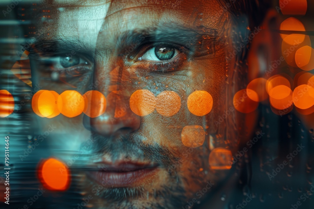Poster this image showcases delicate bokeh lights gracefully overlaying a gradient blue backdrop, mimicking