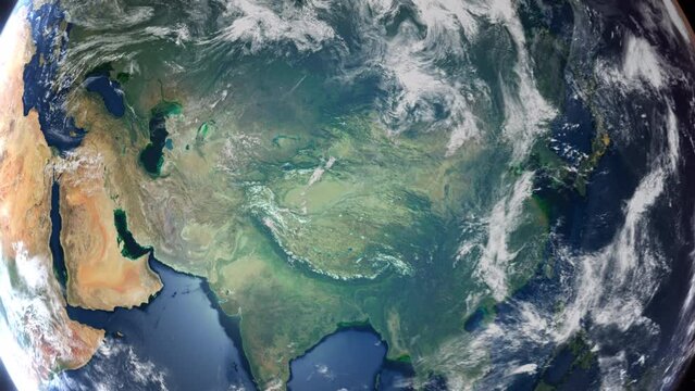 Realistic Earth From Space Zoom In Clouds Kyrgztan Bishkek