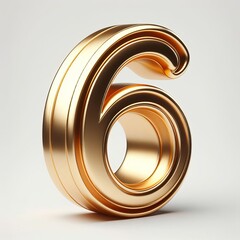 3D gold number 6 isolated on white background