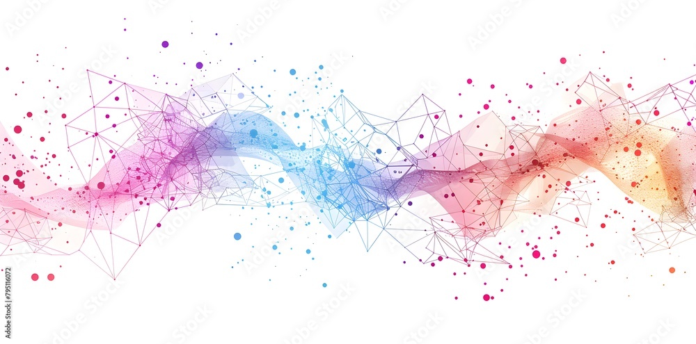 Poster abstract connection lines and dots form a background network in the style of communication technolog