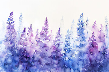 Hyacinth hues, watercolor, gradient of spring, white backdrop - obrazy, fototapety, plakaty