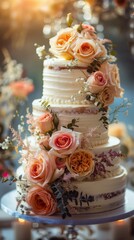 Wedding Cake Adorned With Flowers