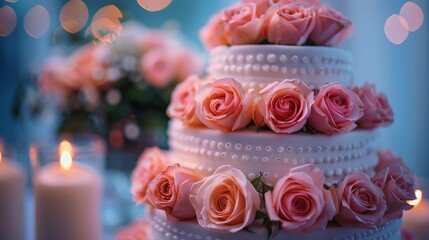 Wedding Cake Adorned With Pink and Orange Flowers