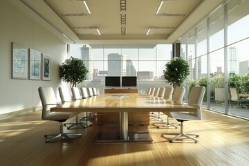 Fototapeta premium Corporate Conference Room A Modern Space with a Stunning City View.