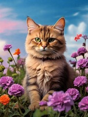 cat and flowers