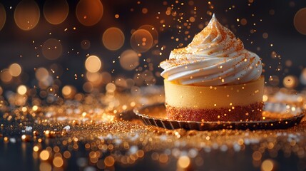 creamy cupcake with gold sprinkle, Generative Ai