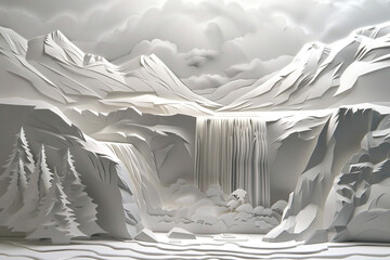 Icelands majestic waterfalls and mountains captured in a stunning paper cut landscape pure and serene 