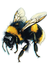 sticker of an illustrated bumblebee seen from the side on a white background 