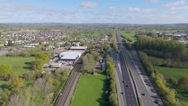 Static aerial view over M5 motorway near Cullompton