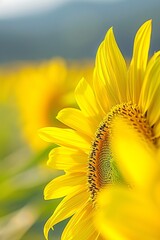 Detailed close up perspective capturing the intricate beauty of vibrant sunflowers