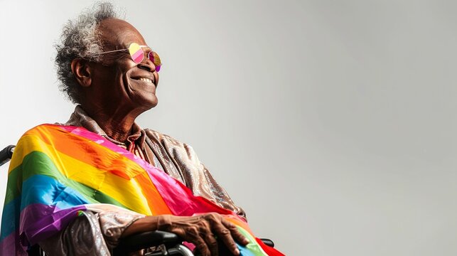 Joyful Senior Embracing Life with Pride Colors. Generative ai