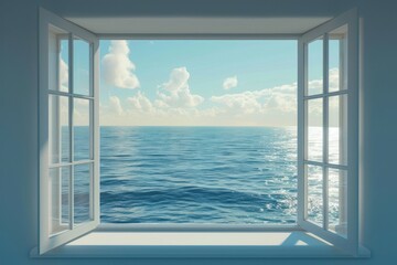 Window see seascape nature sky architecture. - obrazy, fototapety, plakaty