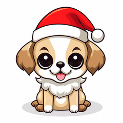 clipart kawaii, cute dog wearing a christmas hat, soft pastel colour scheme, white background сreated with Generative Ai