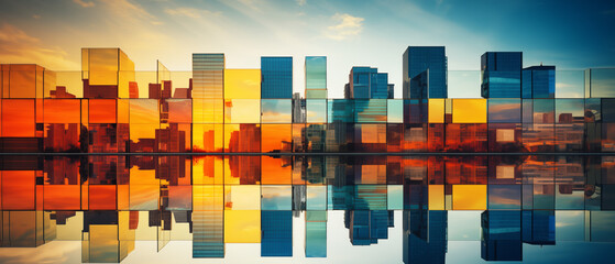 Stunning Glass Facade of Modern Buildings at Sunset