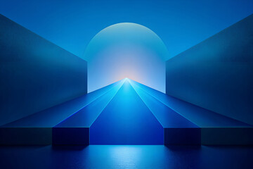 Futuristic blue corridor leading to enlightenment - obrazy, fototapety, plakaty