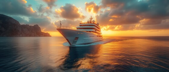 travel cruise on calm ocean ,  luxury travel with gorgeous view, Generative Ai	
 - obrazy, fototapety, plakaty