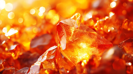 Colorful abstract background of orange glass crystal and bokeh light.