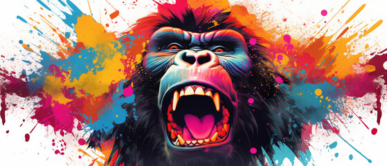 Colorful Gorilla Art in Explosive Paint Splatter Style