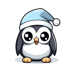 Fototapeta premium clipart kawaii, cute penguine wearing a christmas hat, soft pastel colour scheme, white background сreated with Generative Ai