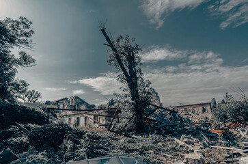 destroyed and burned houses in the city Russia Ukraine war