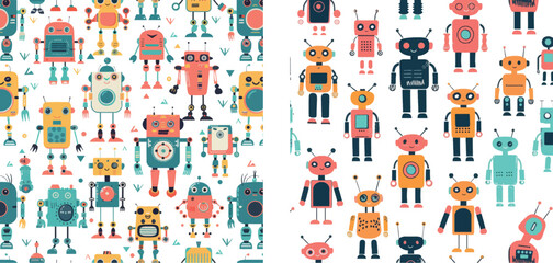 Robot pattern with cute colorful robots