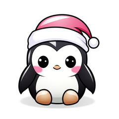 Fototapeta premium clipart kawaii, cute penguine wearing a christmas hat, soft pastel colour scheme, white background сreated with Generative Ai