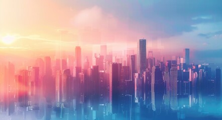 Skyline Background. Abstract City Building and Horizon in Contemporary Color Style