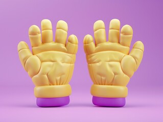 a pair of yellow and purple gloves