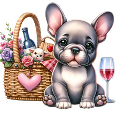 Adorable cartoon French bull dog heart, perfect for  Valentine's Day