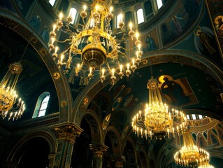 Orthodox Church Interior at DuskCandlelight Illumination