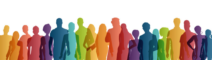 Group of silhouette diverse people front view. Charitable donation and volunteer work. Community. NGO. Aid. Non profit. Support and assistance. People diversity. Multiculturalism