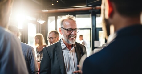Professionals forging connections at a business networking event.