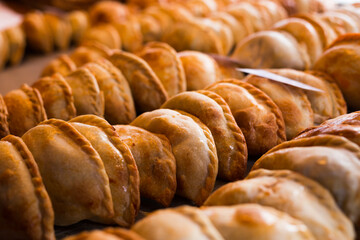 Delicious freshly baked empanadas with different fillings